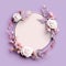 Beautiful Focused on the circle frame from white and purple rose and branches, isolation, plain soft baby pink copyspace