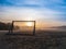 Beautiful foggy soccer pitch