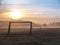 Beautiful foggy soccer pitch