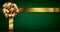 Beautiful foil golden bow with ribbon on green background