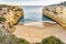 Beautiful Fontainhas Beach surrounded by yellow cliffs, Algarve, Portugal