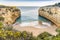 Beautiful Fontainhas Beach surrounded by yellow cliffs, Algarve, Portugal