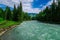 Beautiful forest blue river. Kucherla river in Belukha national park, Altai mountains, Siberia, Russia