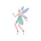 Beautiful Forest Fairy or Nymph with Wings, Pretty Blonde Girl in Green Dress Vector Illustration