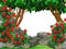 Beautiful Forest View With Rocks, Trees, And Flowers Cartoon