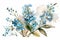 Beautiful forget me not flowers, myosotis in bloom. Watercolor illustration. Generative Ai.