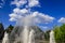Beautiful fountain against beautiful clouds, spring, summer cityscape, Dnepropetrovsk, Dnepr city, Ukraine