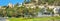 Beautiful fountain and panoramic view of Alcazaba fortress wall in Malaga. Andalusia, Spain