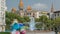 Beautiful fountain at Plaza Catalunya or Catalonia Square timelapse in Barcelona at sunny summer day, Catalonia, Spain