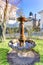 Beautiful fountain statue in backyard garden