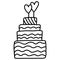 A beautiful four-tiered birthday cake decorated with a pair of hearts on sticks.