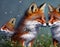 Beautiful fox mother and baby fox animals surrounded by flying hearts, Mothers Day postcard or poster, AI Generated