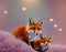 Beautiful fox mother and baby fox animals surrounded by flying hearts on pastel pink background, Mothers Day, AI Generated