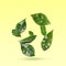 Beautiful fresh green coffee leaves falling on pale yellow background