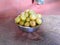 Beautiful fresh organic apricot fruit decorated inside the silver bowl at eastern Nepal