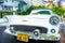 Beautiful front view of an Ford Thunderbird antique white car