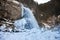 Beautiful frozen scenery at the Krimml waterfall, Austria.