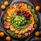 beautiful fruit salad arranged in a circular pattern.