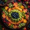 beautiful fruit salad arranged in a circular pattern.