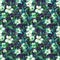 Beautiful fruit tree twigs in bloom. White and green flowers on gray background. Springtime. Seamless floral pattern.