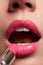 Beautiful full pink lips. Lipstick. Professional make-up