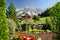 Beautiful garden in ramsau dachstein austria with mauntains in the back