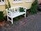 Beautiful garden wooden bench seating corner
