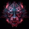 Beautiful Gargoyle Face Shape In Red Purple Fire On Black Background. Generative AI