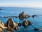 Beautiful Gata Cape landscape with rock formations in the water during sunset in Andalucia, Spain