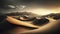 Beautiful Generative AI illustration epic landscape of expansive desert with rolling sand dunes during golden hour sunrise