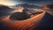 Beautiful Generative AI illustration epic landscape of expansive desert with rolling sand dunes during golden hour sunrise