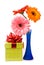 Beautiful gerber flowers in blue vase