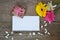 Beautiful gerberas floewrs on wood