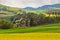 A beautiful german agriculture landscape with light and yellow rape fields