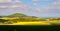 A beautiful german agriculture landscape with light and yellow rape fields