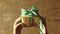 Beautiful gift box with green ribbon, holidays concept