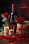 Beautiful gift roses and wine for Valentine& x27;s Day. Generative AI,