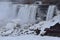 Beautiful gigantic frozen Niagara Waterfalls on a frozen spring day in Niagara Falls in Ontario, Canada