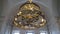 Beautiful gilded chandelier in Church. Stock footage. Panikadilo is main lamp of temple and symbol of Heavenly Church