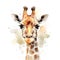 Beautiful giraffe, face close up, isolated on white background. Digital watercolour illustration