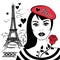 Beautiful girl in beret with symbol France-Eiffel tower