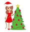 Beautiful girl decorates the Christmas tree