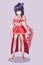 A beautiful girl with dress kimono design character game illustration