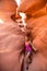 Beautiful girl exploring Lower Antilope Canyon in Arizona