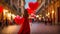 Beautiful girl in a fluffy dress, balloon heart, walks around the city romantic