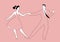 Beautiful girl and handsome man dancing rock, rockabilly, swing or lindy hop. Outlines vector illustration