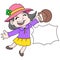 Beautiful girl is happy face welcoming the holiday, doodle icon image kawaii