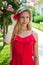 Beautiful girl with hibiscus flower in her hair