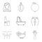 Beautiful girl icons set, outline style