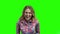 Beautiful girl laughing out loud on green screen.